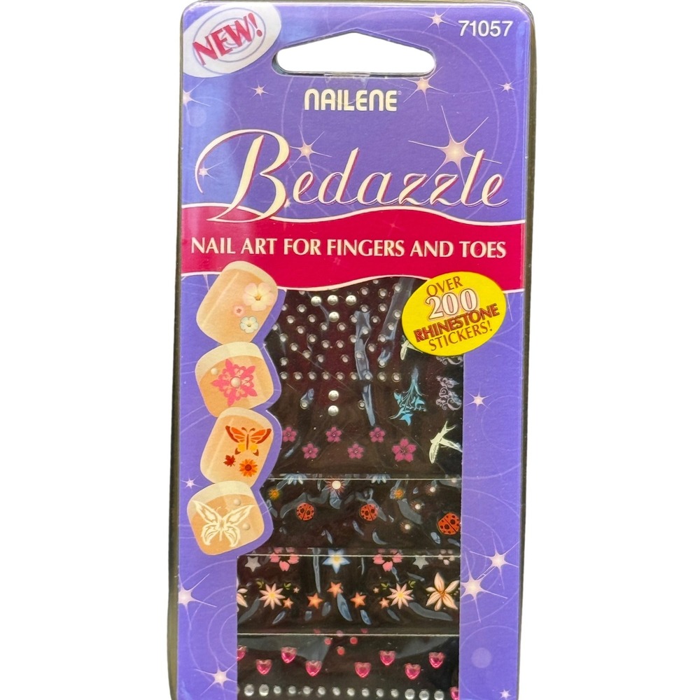 Nailene Bedazzle Nail Art Stickers Rhinestones Flowers Butterflies 4 Sheets‎